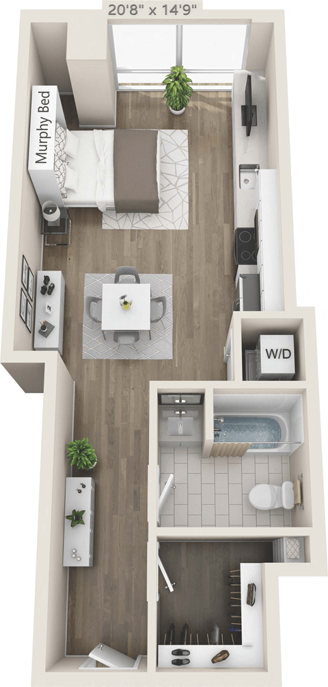Floor plan for studio, 1 bath, 510 sqft